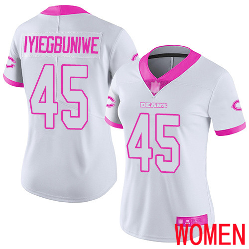 Chicago Bears Limited White Pink Women Joel Iyiegbuniwe Jersey NFL Football #45 Rush Fashion
